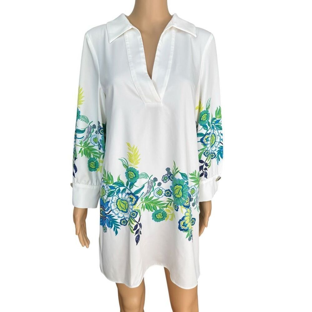Zara Floral Mini Tunic Dress White size M